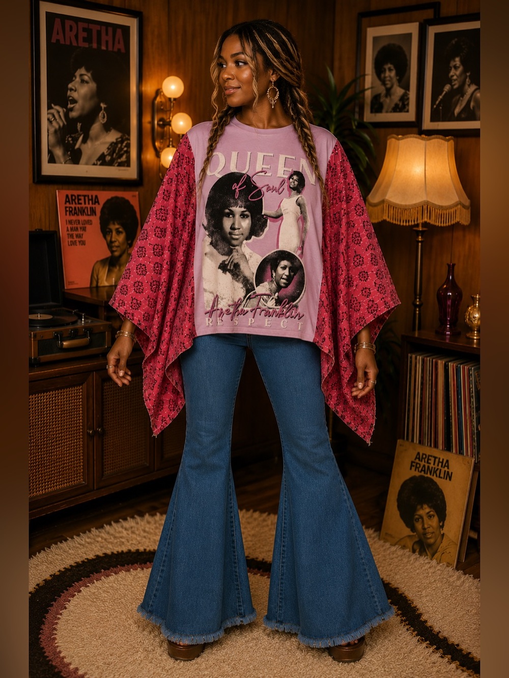 ARETHA FRANKLIN Oversized Poncho-Style Top  Handmade OOAK Boho